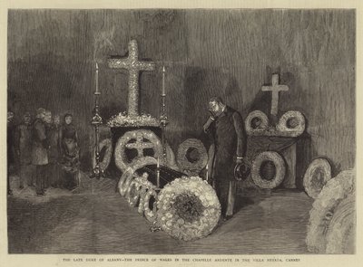 De overleden hertog van Albany, de prins van Wales in de Chapelle Ardente in de Villa Nevada, Cannes door Adrien Emmanuel Marie